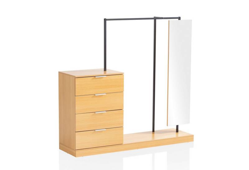Wohnling Garderobe WL6.902 (Flurgarderobe mit Kommode & Kleiderstange Eiche), Komplettgarderobe Spiegel, Flur Kompaktgarderobe von Wohnling