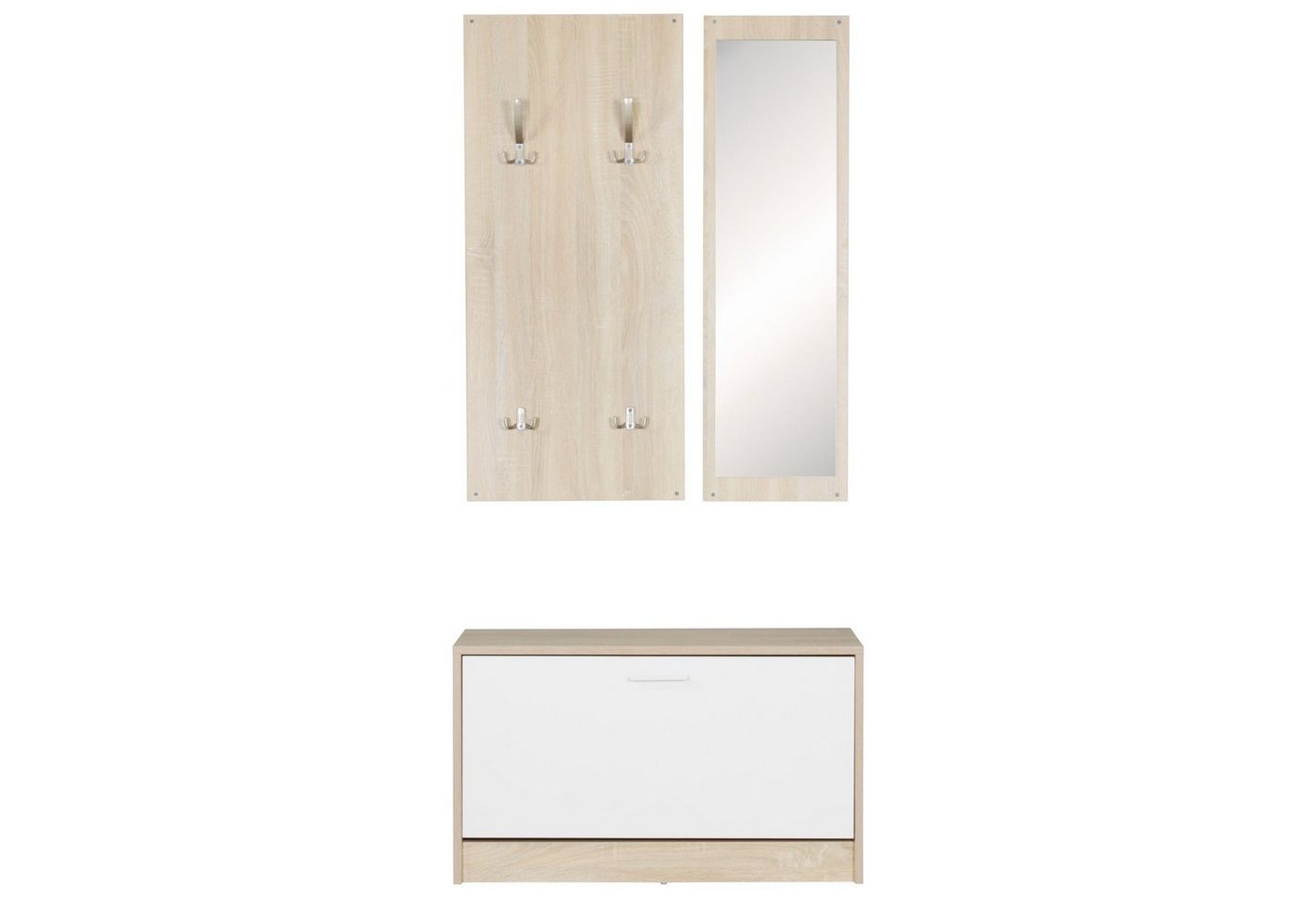 Wohnling Garderoben-Set WL5.165, (Wandgarderobe mit Spiegel & Schuhschrank Sonoma), Flur Kompaktgarderobe, Komplettgarderobe von Wohnling