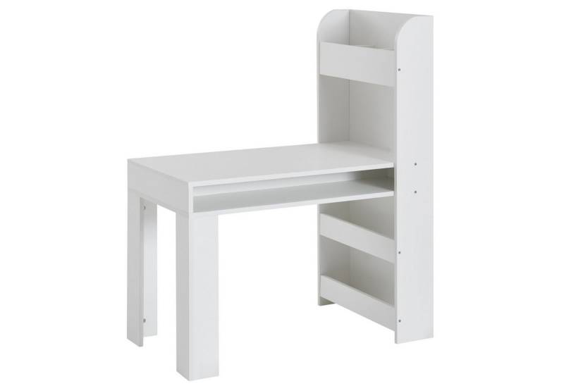 Wohnling Kinderschreibtisch Kinderschreibtisch Weiß 90x50x110cm Schülerschreibtisch Tisch mit Rega (Weiß 90x50x110 cm, Maltisch Kinderzimmer mit Regal), Kindertisch Modern, Schülerschreibtisch Stauraum von Wohnling