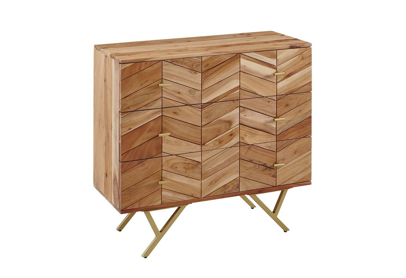 Wohnling Kommode Sideboard 90x86,5x40 cm Akazie Massivholz / Metall Anrichte, Kommode (3 Schubladen, Hoher Kommodenschrank Holz Massiv, Standschrank), 3 Schubladen, Hoher Kommodenschrank Holz Massiv, Standschrank von Wohnling