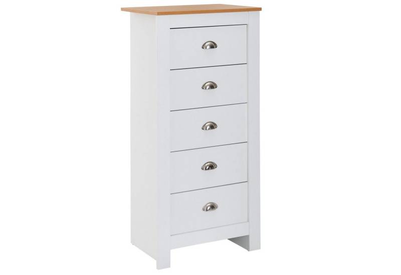 Wohnling Kommode WL6.379 (5 Schubladen 53x114x39 cm Sideboard Weiß / Eiche), Design Anrichte Modern, Schubladenkommode Hoch von Wohnling