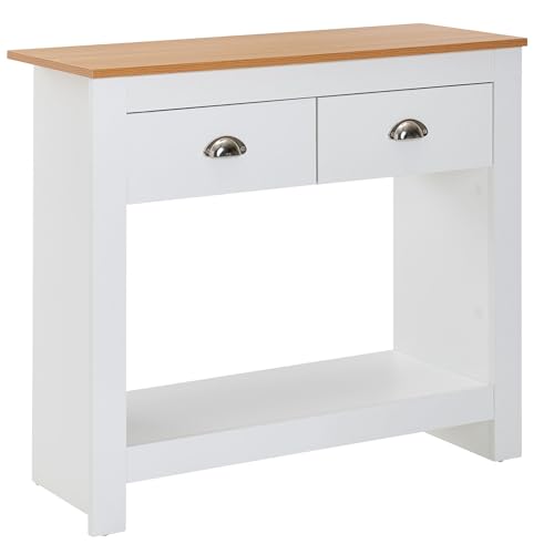 Wohnling Konsolentisch 85x35x76 cm Weiß/Eiche Design Anrichte Modern Schmal, Ablagetisch Flur mit Schubladen & Stauraum, Flurtisch Hoch von Wohnling
