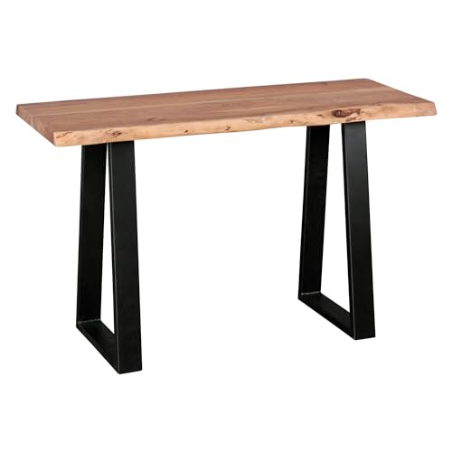 Wohnling Konsolentisch Gaya Massivholz Akazie, Schreibtisch 120 cm breit im Landhaus-Stil, Schminktisch mit Design, Sekretär mit 2 Metallbeinen, Echt-Holz Konsole mit Baumkante, Tischkonsole von Wohnling