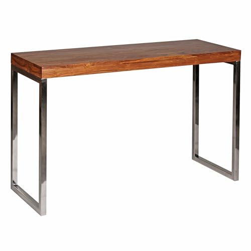 Wohnling Konsolentisch Guna Massivholz Sheesham Konsole mit Metallbeinen Schreibtisch 120 x 45 cm Landhaus-Stil Sideboard Modern Massiv Echt-Holz Natur Anrichte PC-Tisch Sekretär Tisch Flur von Wohnling