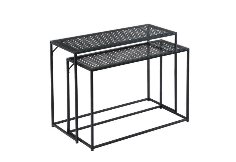 Wohnling Konsolentisch WL7.331 (Dekotische 2er Set Schwarz Glas Metall Modern), Ablagetische Wohnzimmer, Glastische Platzsparend von Wohnling