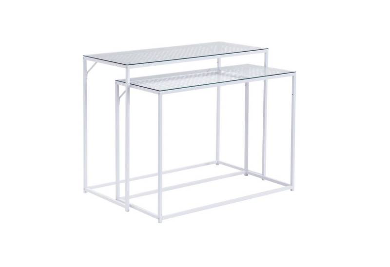 Wohnling Konsolentisch WL7.332 (Dekotische 2er Set Weiß Glas Metall Modern), Ablagetische Wohnzimmer, Glastische Platzsparend von Wohnling