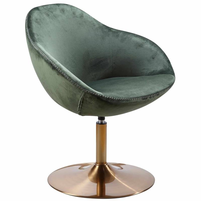 Wohnling Lounge- & Cocktailsessel WL5.921 – Moderner Samt Relaxsessel in Grün mit 360° Drehfunktion und Gold-Trompetenfuß von Wohnling