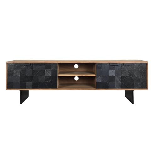 Wohnling Lowboard Akazie Massivholz 150 cm, TV Board mit Steinoptik Fronten & Metallgestell, Fernsehtisch modern mit Stauraum & Kabeldurchführung, TV Schrank Design Industrial für Wohnzimmer von Wohnling