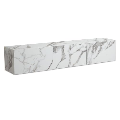 Wohnling Lowboard Hängend Marmor-Optik Weiß 160x30x30 cm TV-Schrank, Design Fernsehtisch mit Klapptüren Modern, Fernsehschrank Wand, TV-Kommode Fernsehkommode zum Aufhängen von Wohnling