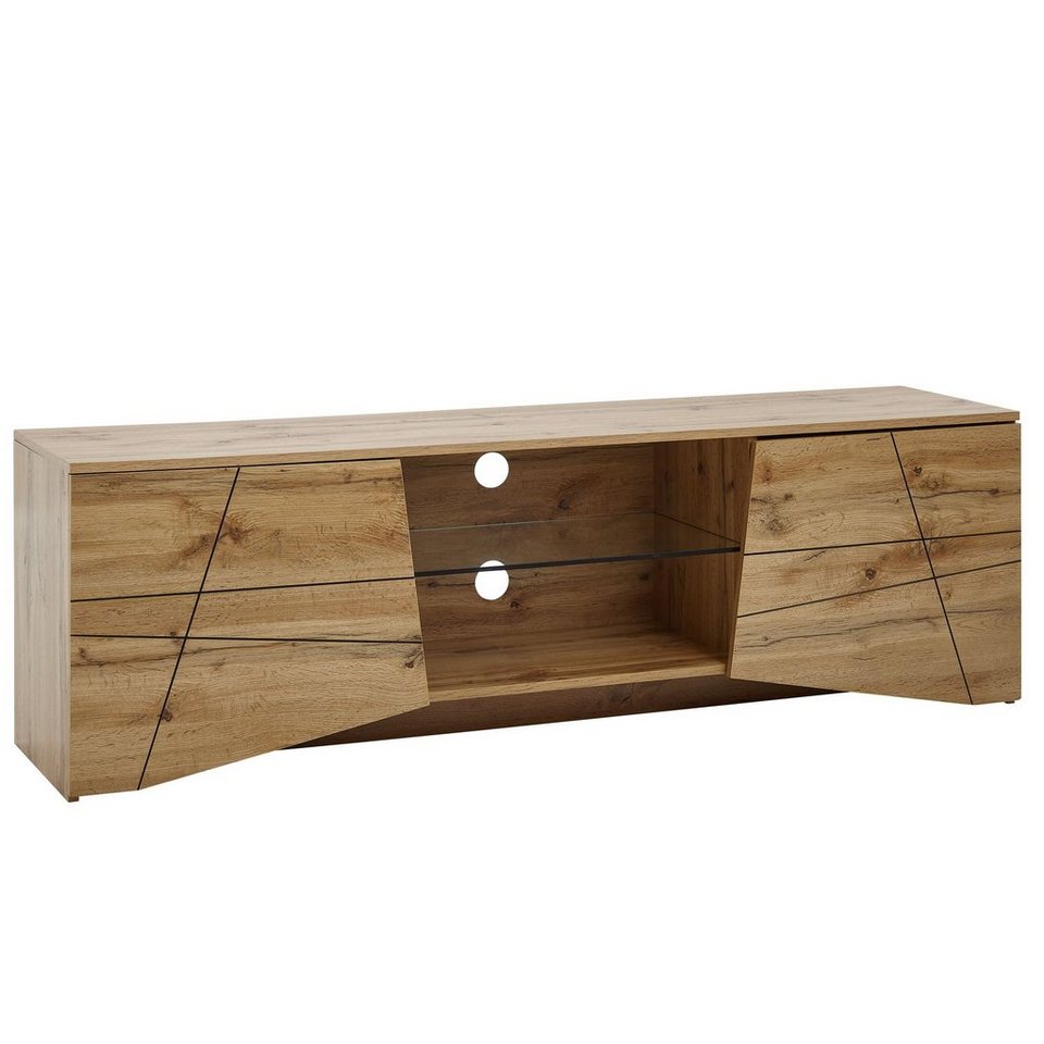 Wohnling Lowboard Lowboard Holz Eiche-Dekor 160x50x40 cm TV-Kommode mit zwei Türen, (Design TV-Schrank Hoch, Fernsehtisch Fernsehschrank Modern), Design TV-Schrank Hoch, Fernsehtisch Fernsehschrank Modern von Wohnling