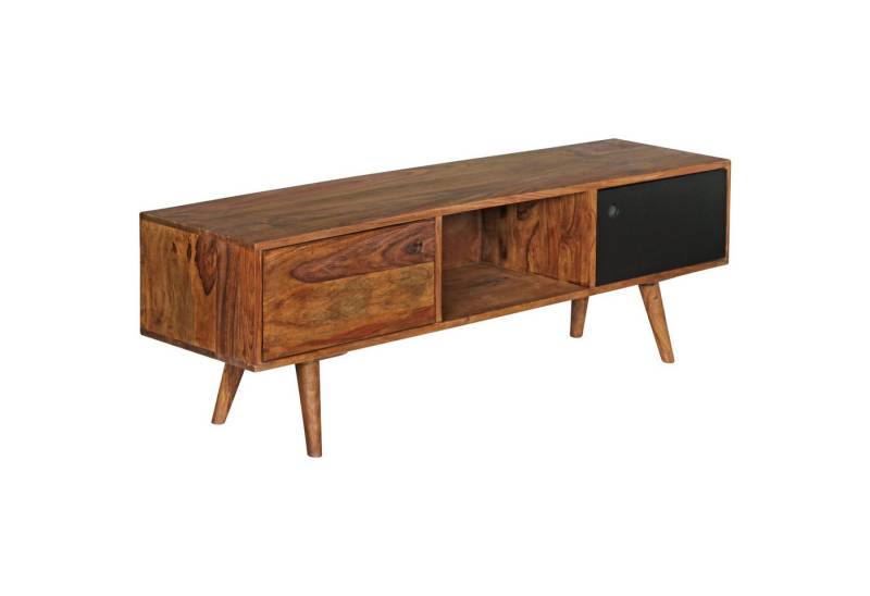 Wohnling Lowboard WL1.973 (TV-Board Massivholz 140 cm, Regal Schwarz), TV-Kommode mit 2 Türen und 1 Fach, Kabeldurchlass von Wohnling