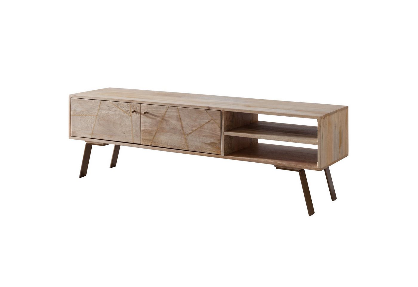 Wohnling Lowboard WL5.607 (Mango Massivholz Landhaus TV Kommode 145x47x35 cm), Fernsehschrank mit 2 Türen, Unterschrank TV Möbel von Wohnling