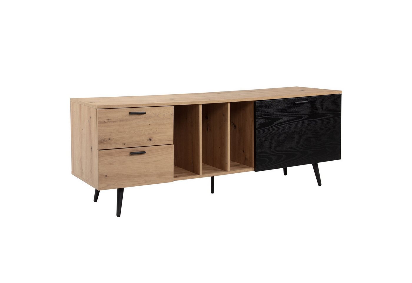 Wohnling Lowboard WL6.820 (Eiche-Dekor, 150x55x40 cm, zwei Schubladen), TV-Kommode Hoch, TV-Schrank Modern Fernsehtisch von Wohnling