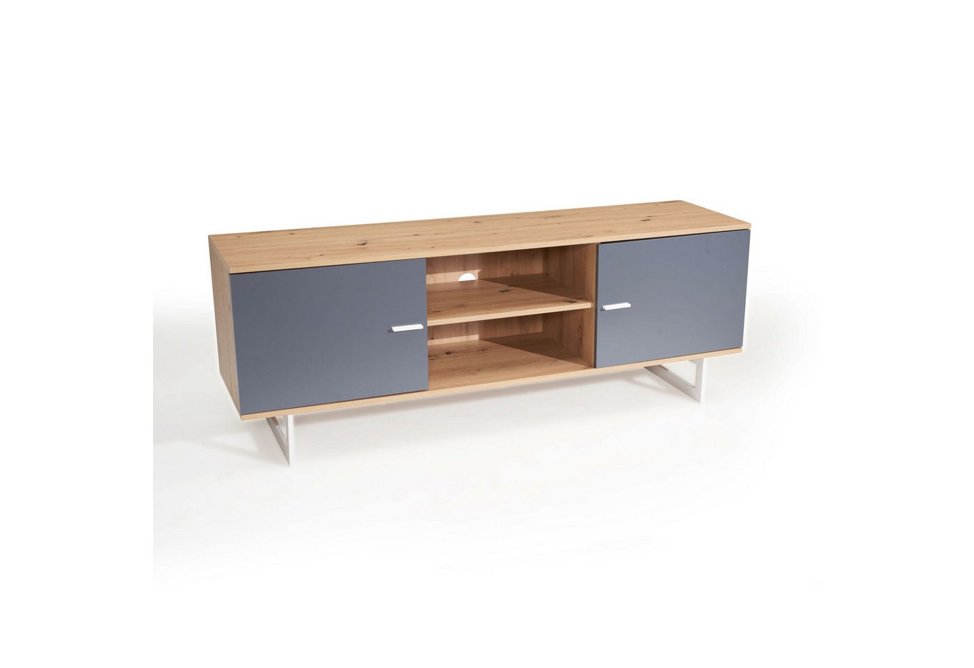 Wohnling Lowboard WL6.824 (Eiche-Dekor Grau, 150x55x40 cm, zwei Türen), TV-Kommode Hoch, TV-Schrank Modern Fernsehtisch von Wohnling