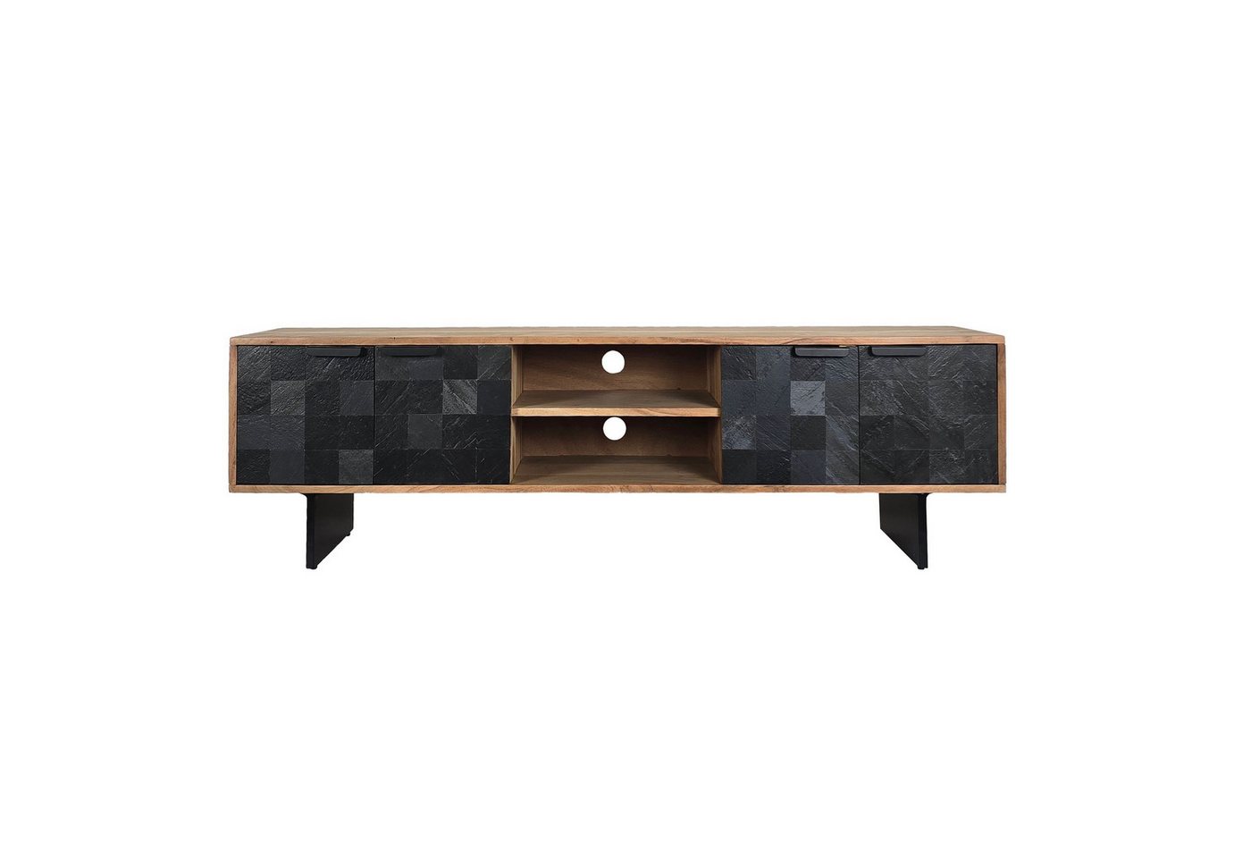 Wohnling Lowboard WL7.025 (vier Türen, 150 cm, Akazie Massivholz Steinoptik), TV-Schrank Industrial Fernsehtisch, TV-Kommode von Wohnling