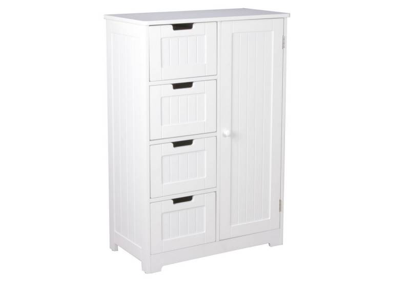 Wohnling Midischrank WL5.184 (Badschrank Landhaus-Stil MDF-Holz 56x83x30 cm Weiß) Badezimmerschrank mit Schubladen und Tür Modern von Wohnling