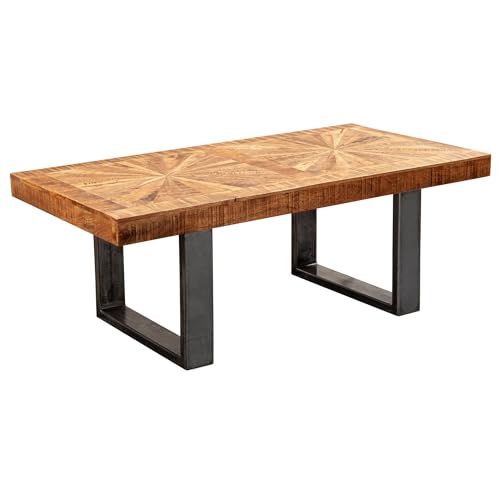 Wohnling Moderner Couchtisch Mango Massivholz 105x40x55 cm Tisch im Industrial Design, Sofatisch mit Holz und Metall, Wohnzimmertisch Rustikal von Wohnling