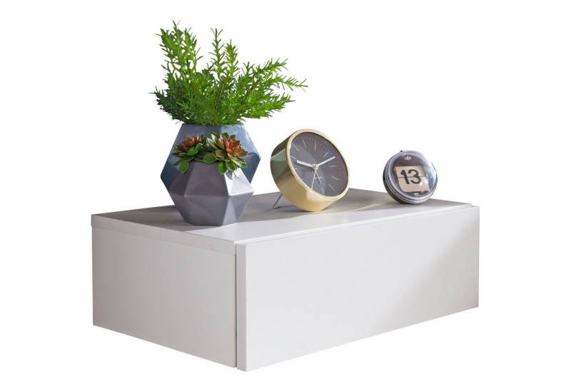 Wohnling Nachtkonsole WL5.317 (Nachttisch für Wandmontage 46x15x30cm Weiß), Nachtkästchen mit Schublade, Nachtschrank Modern von Wohnling