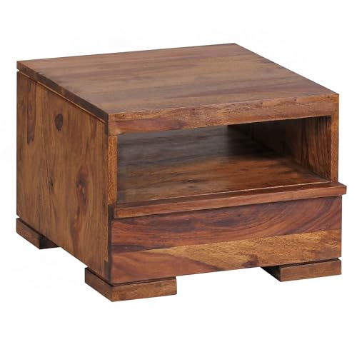 Wohnling Nachttisch Mumbai Massiv-Holz Sheesham Nacht-Kommode 30 cm 1 Schublade Ablage Nachtschrank Landhaus-Stil Echt-Holz von Wohnling