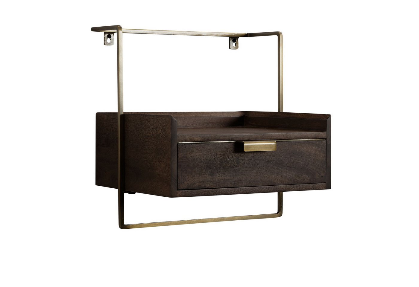 Wohnling Nachttisch Nachtkonsole für Wandmontage 44x45x35 cm Mango Massivholz (Dunkelbraun, Nachttisch mit Schublade, Wandboard Schwebend für), Dunkelbraun, Nachttisch mit Schublade, Wandboard Schwebend für von Wohnling