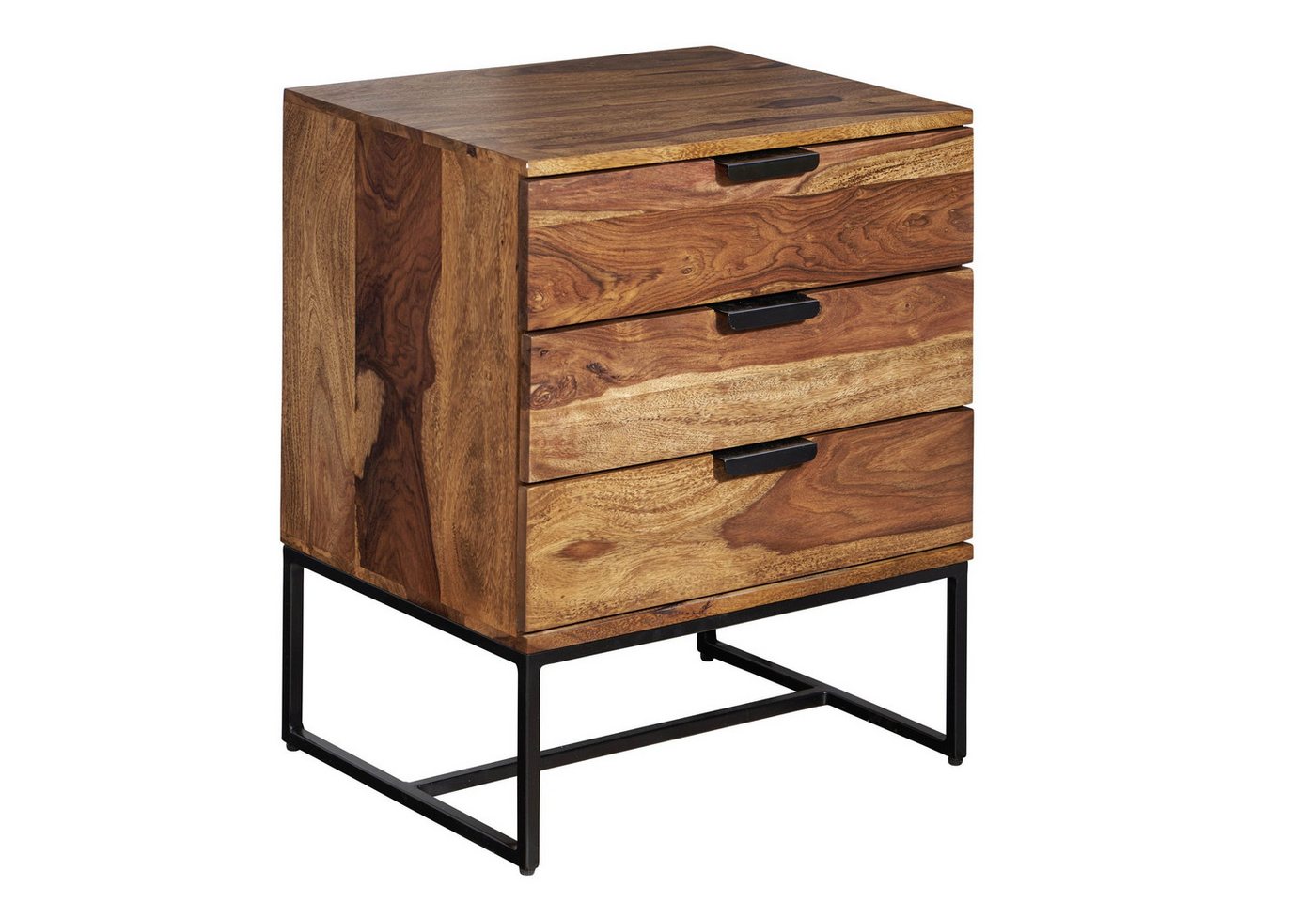 Wohnling Nachttisch WL6.715 (50x40x65 cm Massivholz Metall, Industrial), Nachtkästchen mit Schubladen, Nachtkonsole Modern von Wohnling