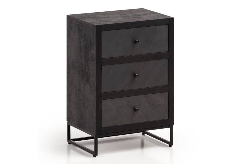 Wohnling Nachttisch WL6.768 (Mango Massivholz / Metall 40x60x30cm Boxspringbett), Design Nachtkommode, Nachtkonsole Steinoptik von Wohnling