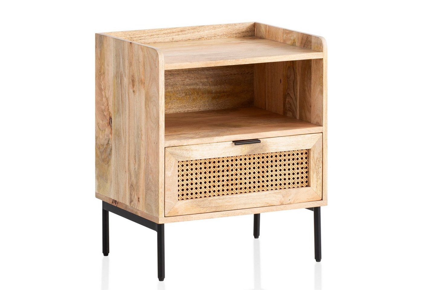Wohnling Nachttisch WL6.806 (Massivholz / Rattan 50x60x40 cm Nachtschrank), Nachtkästchen Modern, Nachtkonsole mit Schublade von Wohnling