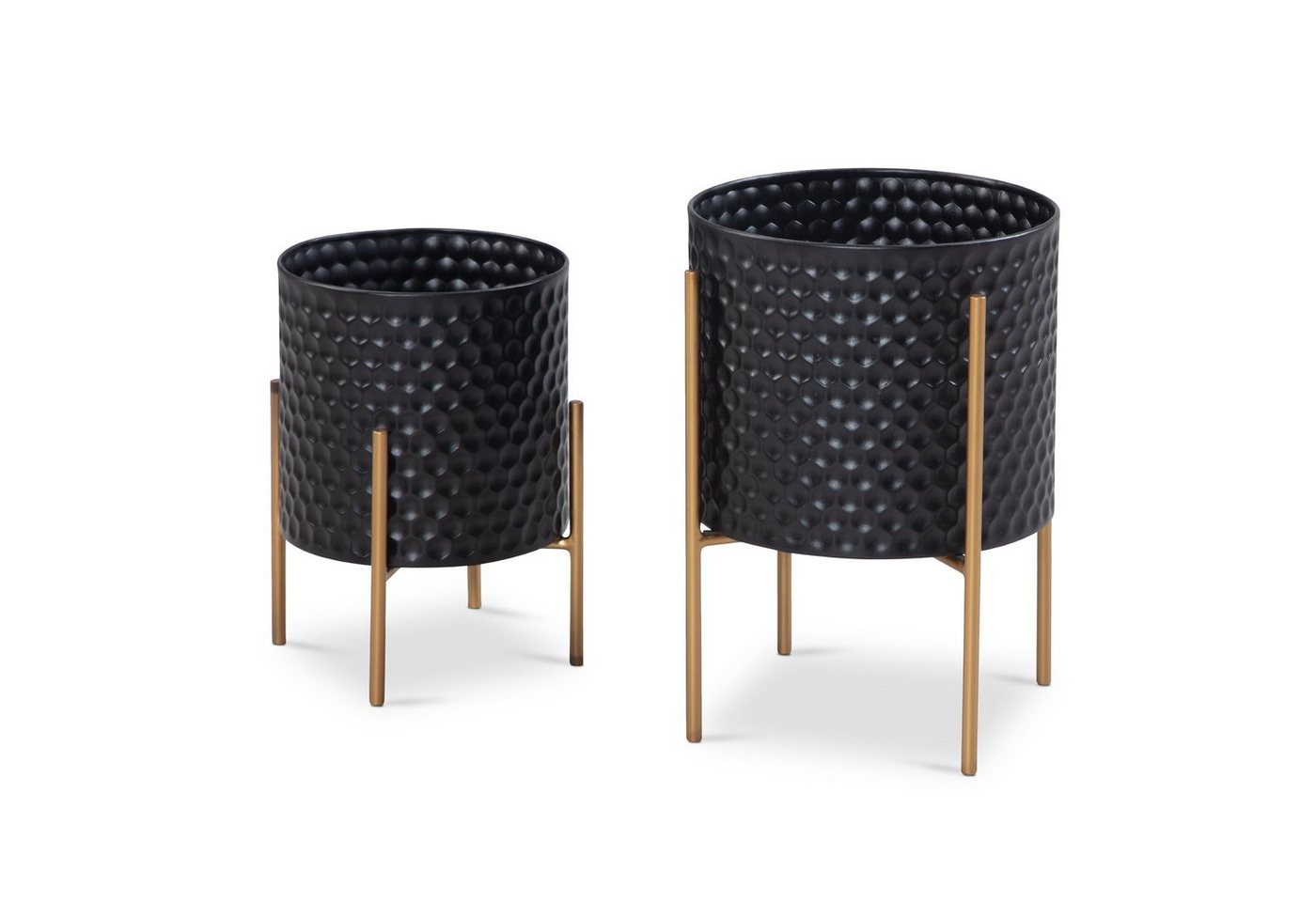 Wohnling Pflanzkübel Blumentopf 2er Set Metall Pflanzenkübel Schwarz Gold Rund Pflanzgefäß (Blumentopf 2er Set Metall Schwarz Gold Rund), Pflanzenkübel 2-teilig, Blumenkübel Pflanzgefäß von Wohnling