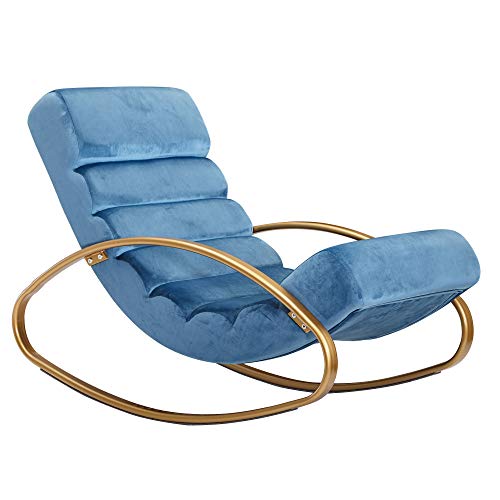 Wohnling Relaxliege Samt Blau/Gold 110 kg Belastbar Relaxsessel 61x81x111 cm, Design Schaukelstuhl Innenbereich, Schwingstuhl Lounge Liege Modern von Wohnling