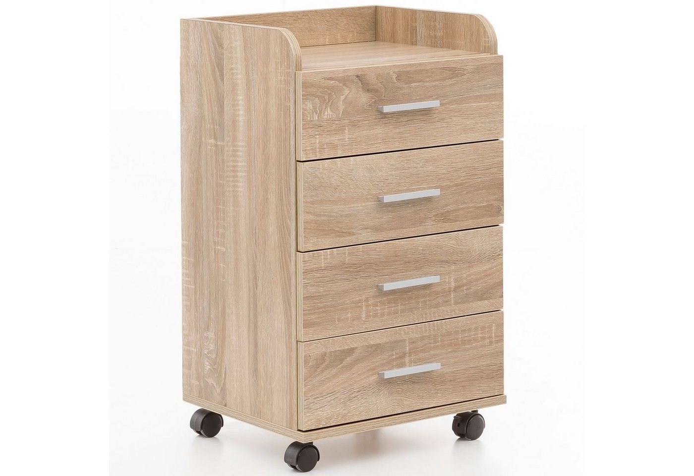 Wohnling Rollcontainer Rollcontainer WL5.749 40x70,5x33cm Sonoma, Schreibtisch-Container, (Rollschrank 4 Schubladen, Moderner Schubladencontainer mit Rollen), Rollschrank 4 Schubladen, Moderner Schubladencontainer mit Rollen von Wohnling