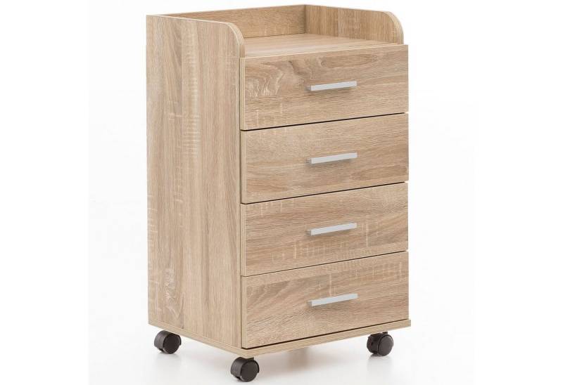 Wohnling Rollcontainer Rollcontainer WL5.749 40x70,5x33cm Sonoma, Schreibtisch-Container, (Rollschrank 4 Schubladen, Moderner Schubladencontainer mit Rollen), Rollschrank 4 Schubladen, Moderner Schubladencontainer mit Rollen von Wohnling