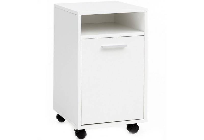 Wohnling Rollcontainer Rollcontainer Weiß 33x60x38cm Schubladenschrank, (Schreibtisch-Container mit Tür & Ablage, Bürocontainer mit Rollen), Schreibtisch-Container mit Tür & Ablage, Bürocontainer mit Rollen von Wohnling