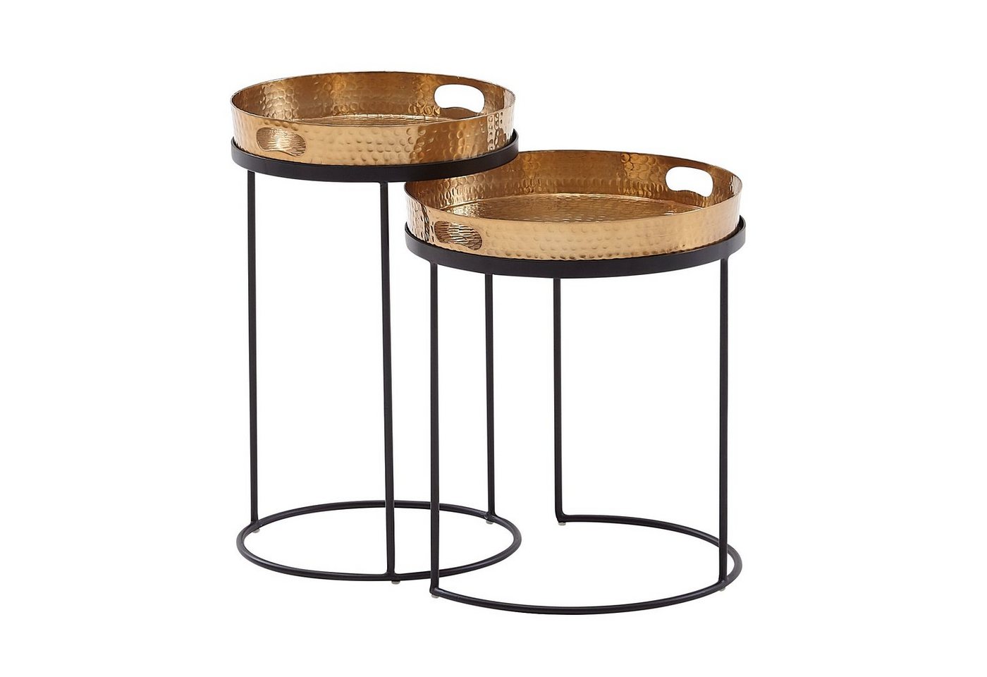 Wohnling Satztisch Beistelltisch 2er Set Gold / Schwarz Metall Hammerschlag Satztisch (Rund, Couchtisch abnehmbares Tablett, Tabletttisch Sofa 2 teilig), Rund, Couchtisch abnehmbares Tablett, Tabletttisch Sofa 2 teilig von Wohnling