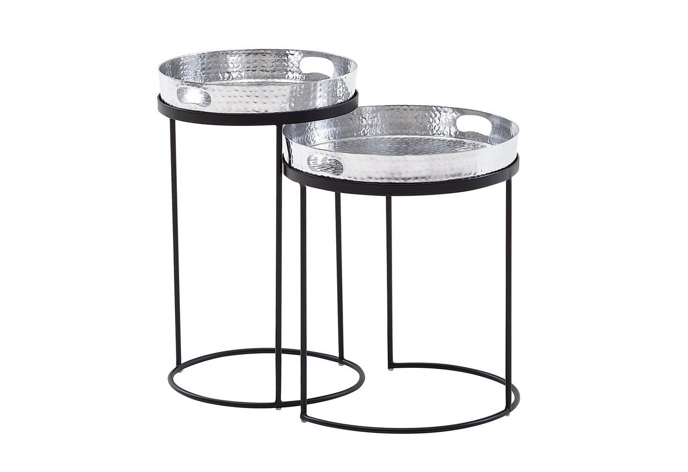 Wohnling Satztisch Beistelltisch 2er Set Silber / Schwarz Metall Hammerschlag Satztisch (Rund, Couchtisch abnehmbares Tablett, Tabletttisch Sofa 2 teilig), Rund, Couchtisch abnehmbares Tablett, Tabletttisch Sofa 2 teilig von Wohnling