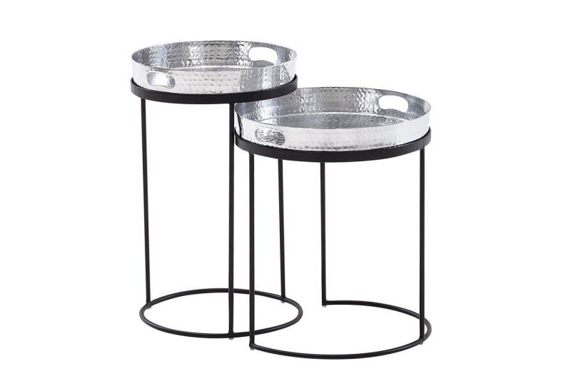 Wohnling Satztisch Beistelltisch 2er Set Silber / Schwarz Metall Hammerschlag Satztisch (Rund, Couchtisch abnehmbares Tablett, Tabletttisch Sofa 2 teilig), Rund, Couchtisch abnehmbares Tablett, Tabletttisch Sofa 2 teilig von Wohnling