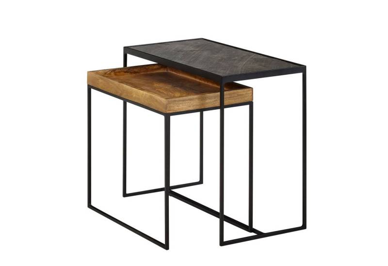 Wohnling Satztisch WL6.636 (Beistelltisch 2er Set Mango Massivholz Steinoptik), Wohnzimmertisch 2-teilig, Sofatisch Rechteckig von Wohnling