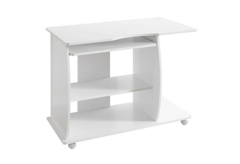 Wohnling Schreibtisch Computertisch GRASSE rollbar Weiß 90 x 71 x 50 cm mit Tastaturauszug, (Laptop Tisch auf feststellbaren Rollen, PC-Tisch mit Drucker-Ablage), Laptop Tisch auf feststellbaren Rollen, PC-Tisch mit Drucker-Ablage von Wohnling