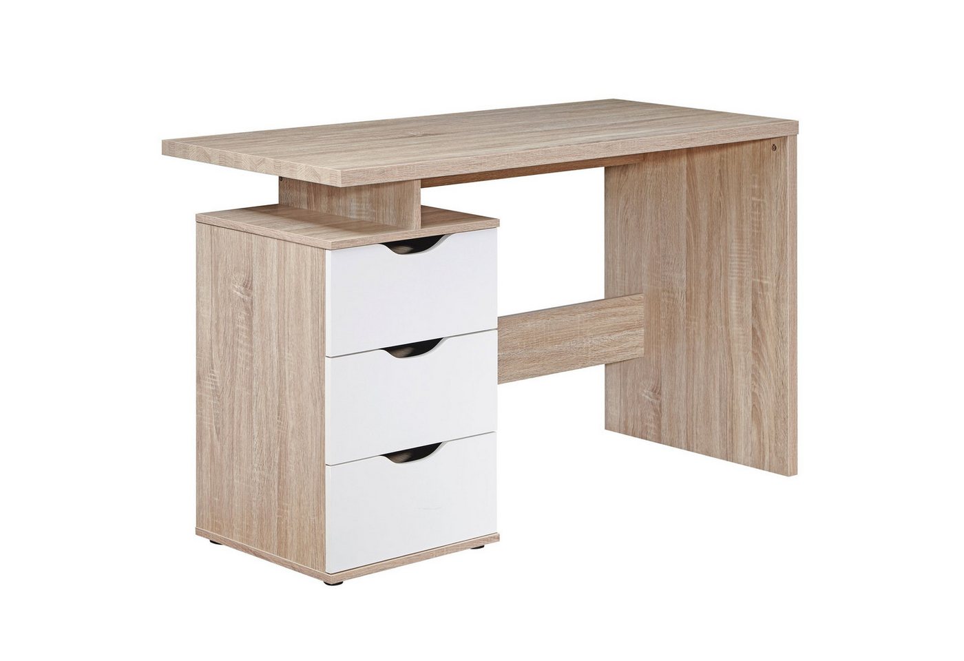 Wohnling Schreibtisch WL1.795 (120x76x53 cm mit 3 Schubladen Sonoma Eiche / Weiß), Bürotisch Home Office, PC-Tisch mit Stauraum von Wohnling