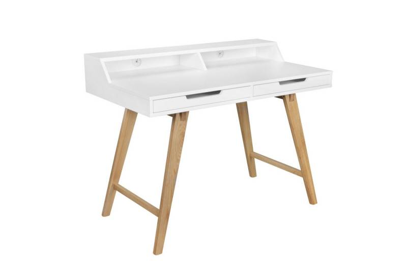 Wohnling Schreibtisch Schreibtisch 110cm MDF weiß Arbeitstisch Laptoptisch Bürotisch & Ablag (110 x 85 x 60 cm MDF-Holz Skandinavisch Weiß Matt), Laptoptisch mit Kabeldurchlass, Bürotisch Modern von Wohnling