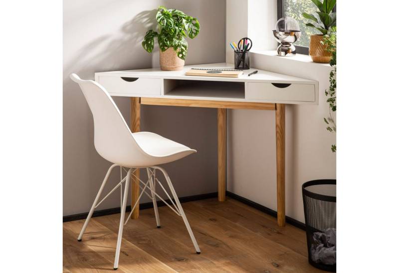Wohnling Schreibtisch WL7.219 (Eckschreibtisch 80x80x78 cm Weiß mit Schubladen), Homeoffice Ecktisch, Computertisch Platzsparend von Wohnling