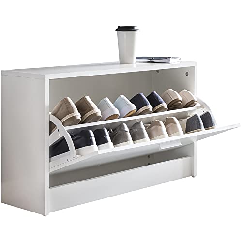 Wohnling Schuhbank Split mit Sitzfläche Weiß Schuhkipper Holz 80 x 47 x 24 cm, Flurbank klein geschlossen, Sitzbank schmal Flur mit Stauraum, Schuhschrank einzeln Garderobenbank Bank Flurmöbel von Wohnling