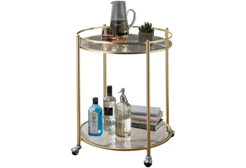 Wohnling Servierwagen WL5.792, (Design Teewagen Gold Ø 57 cm, Beistelltisch Rund), Küchenwagen mit Rollen, Barwagen Küchentrolley von Wohnling