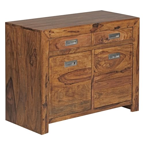 Wohnling Sideboard Mumbai Massivholz Sheesham Kommode 90 cm 2 Schubladen 2 Türen Design Highboard Landhaus-Stil braun Natur von Wohnling