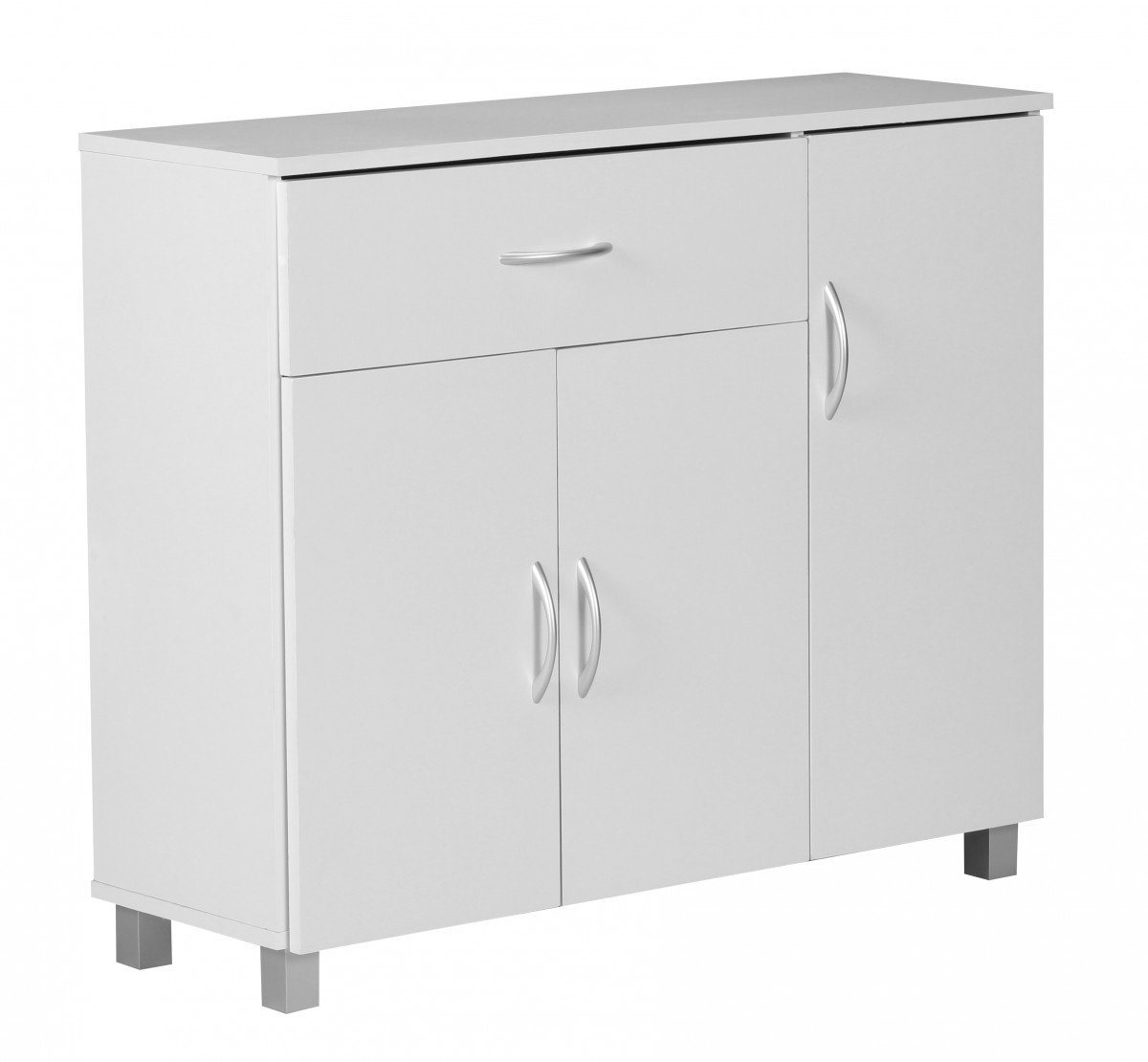 Wohnling Sideboard WL1.334 (SETE Weiß mit 1 Schublade & 3 Türen 90x75x30 cm), Design Kommode Anrichte Flur-Schrank mit Griffen von Wohnling