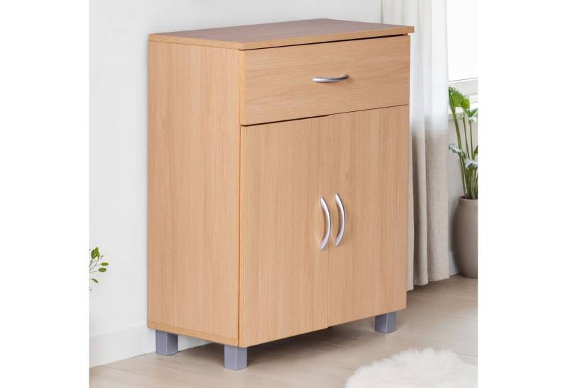 Wohnling Sideboard WL1.335 (SETE Buche mit 2 Schubladen & 2 Türen 60x75x30 cm), Design Kommode Anrichte Flur-Schrank mit Griffen von Wohnling