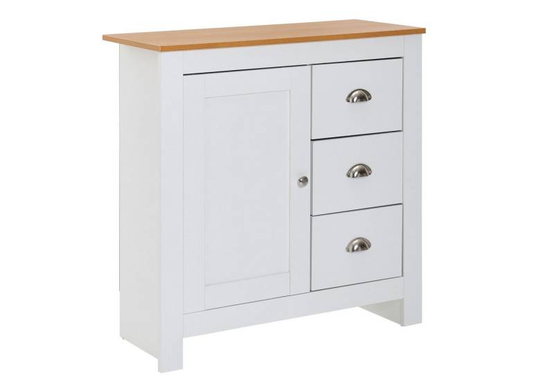 Wohnling Sideboard WL6.384 (mit 3 Schubladen 79x81x35 cm Kommode Weiß / Eiche), Design Anrichte Modern, Schubladenkommode Hoch von Wohnling