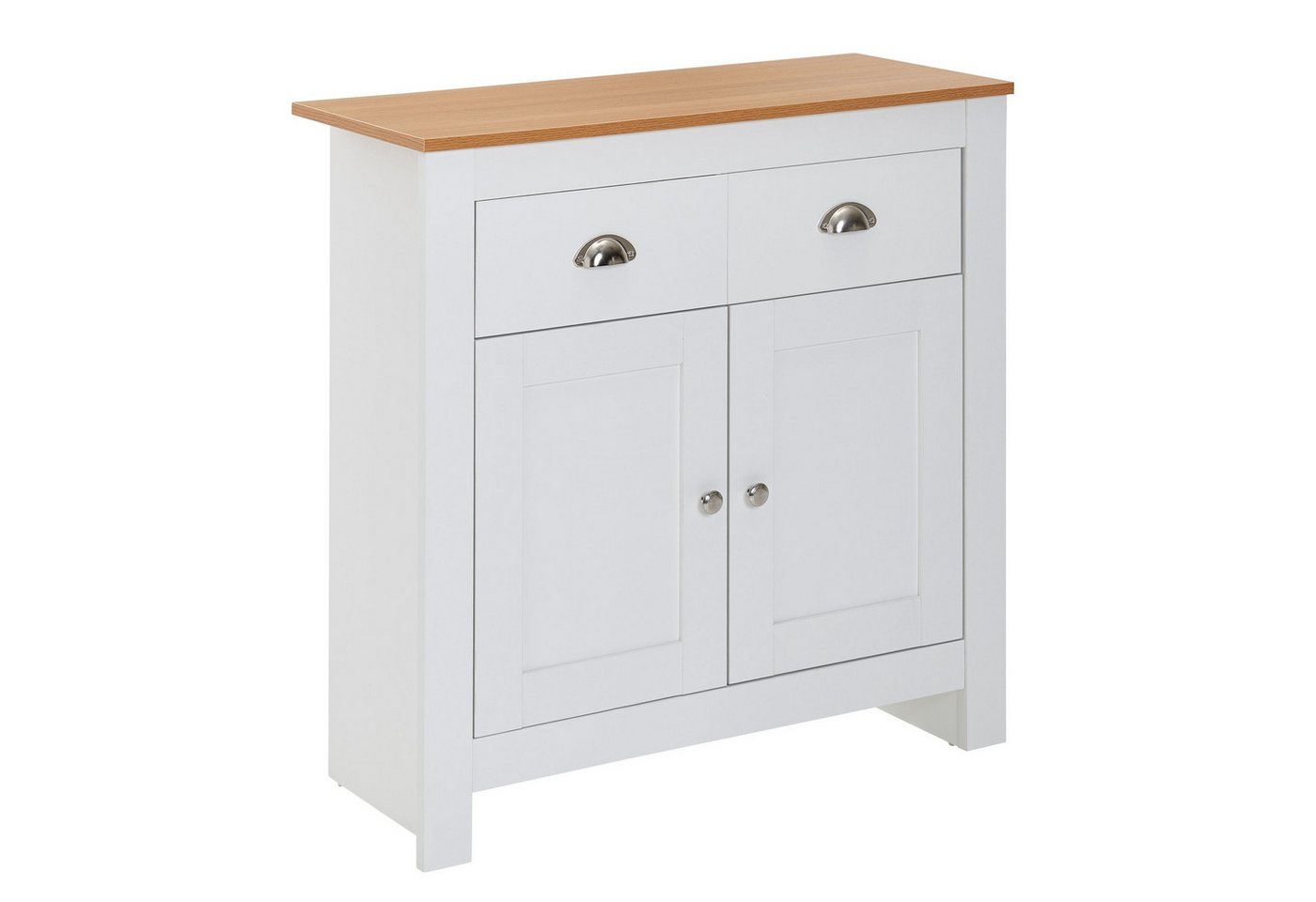 Wohnling Sideboard WL6.387 (mit 2 Schubladen 79x81x34,5 cm Kommode Weiß Eiche), Anrichte Hoch mit Türen, Schubladenkommode von Wohnling