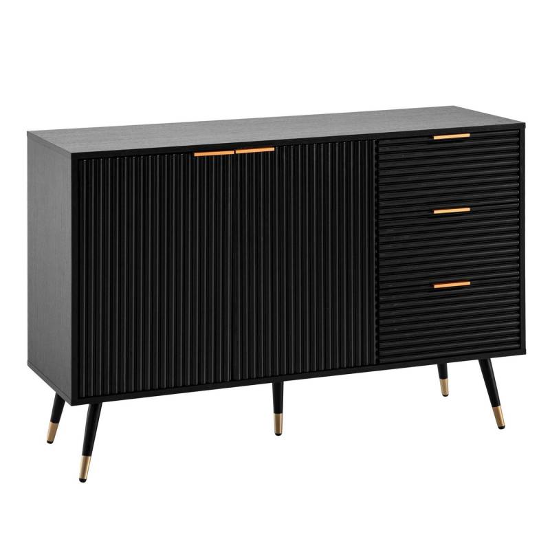 Wohnling Sideboard WL6.882 (120 cm Anrichte, Schwarz Stauraum Schublade), Kommode Türen Modern, Hoher Kommodenschrank von Wohnling