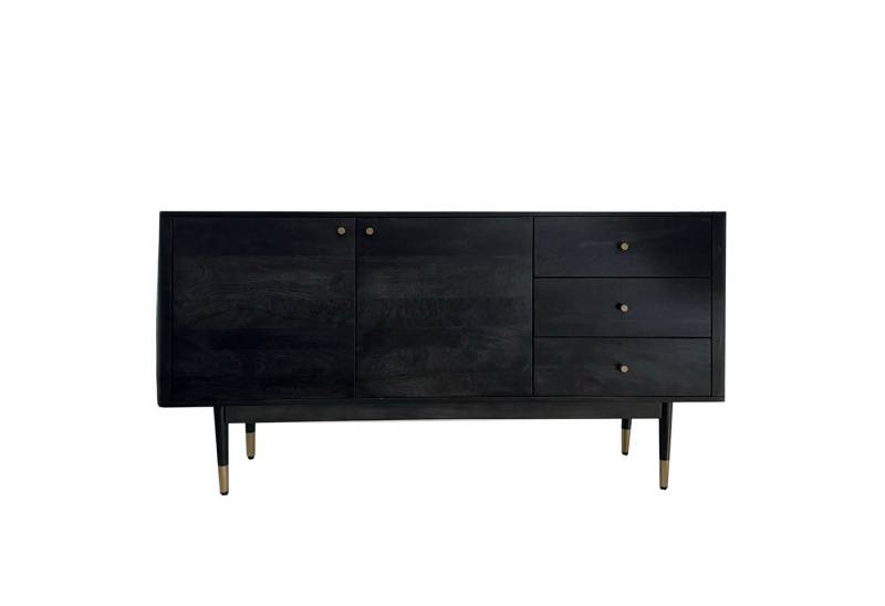 Wohnling Sideboard WL7.021 (160 cm Akazie Massivholz Schwarz, Kommode Hoch), Anrichte Modern, Standschrank Türen & Schubladen von Wohnling