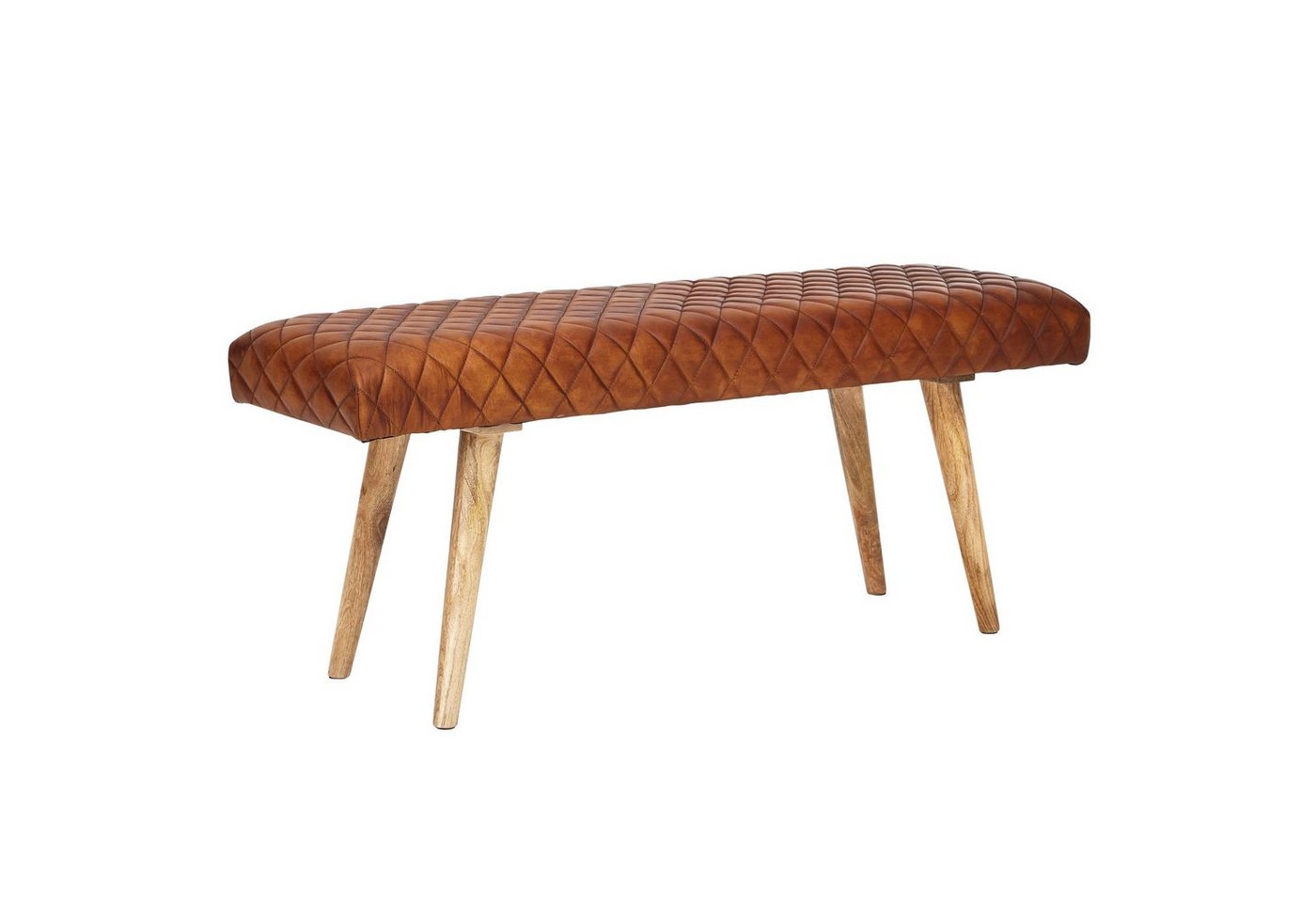 Wohnling Sitzbank Sitzbank Echtleder / Massivholz Bank 115x53x38 cm, 2er Polsterbank (Flur Esszimmer Braun, Kleine Bettbank Leder, Dielenmöbel), Flur Esszimmer Braun, Kleine Bettbank Leder, Dielenmöbel von Wohnling